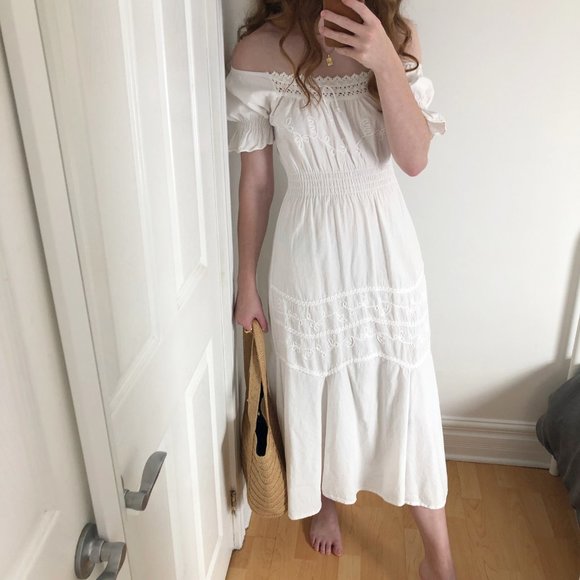 Vintage Cottagecore Puff Sleeve Lace Midi Dress M - Picture 3 of 9